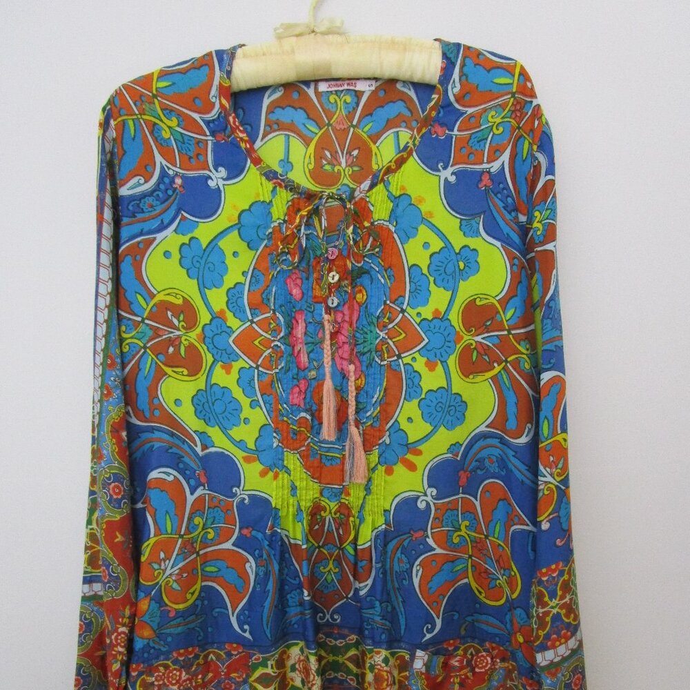 Silk Art Nouveau Tunic Top Bohemian Button Front
